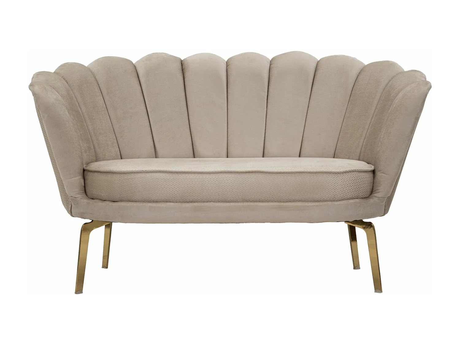 Divano in tessuto beige con gambe dorate cm 136x76x78