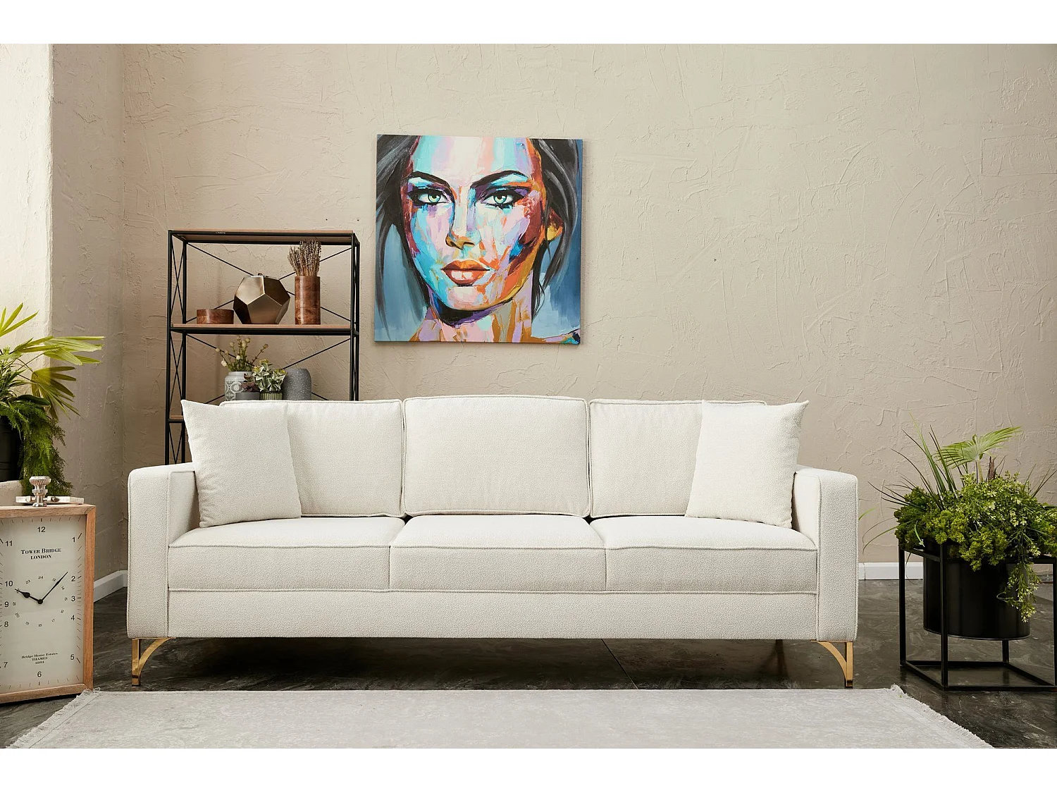 Sofá Altadena 383, De color marrón claro, 222x91x83cm, Tapiz, Patas: Metal