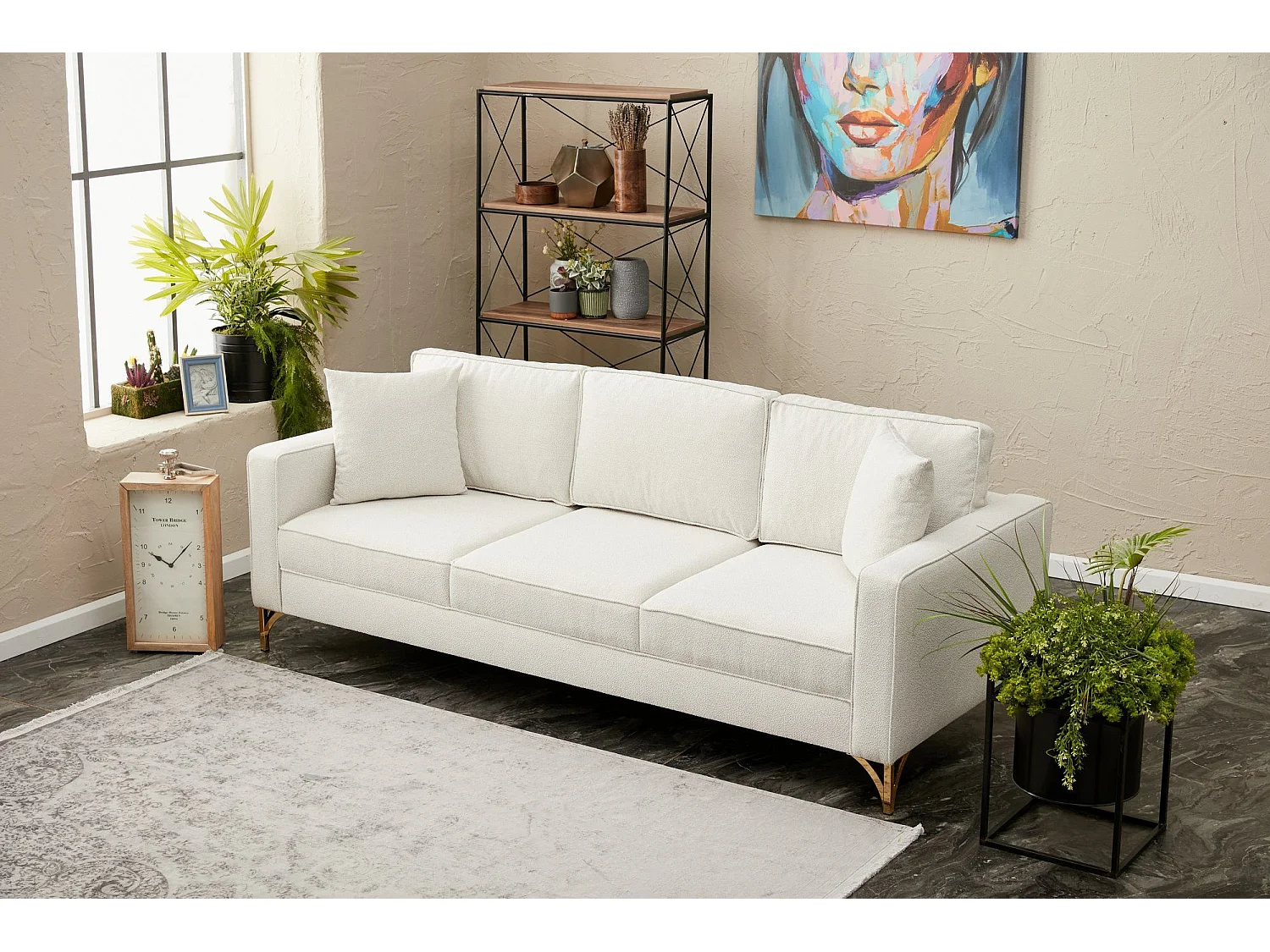 Sofá Altadena 383, De color marrón claro, 222x91x83cm, Tapiz, Patas: Metal