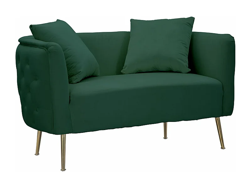 Divano 2 posti in metallo e tessuto dorato e verde cm 127x74x73