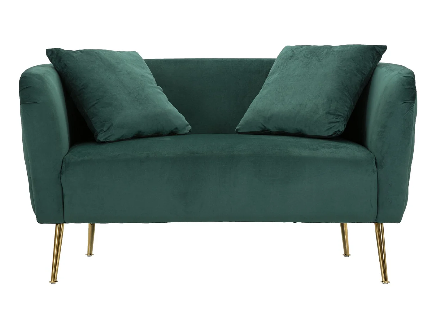 2-zitsbank in metaal en goud-groene stof, 127x74x73 cm