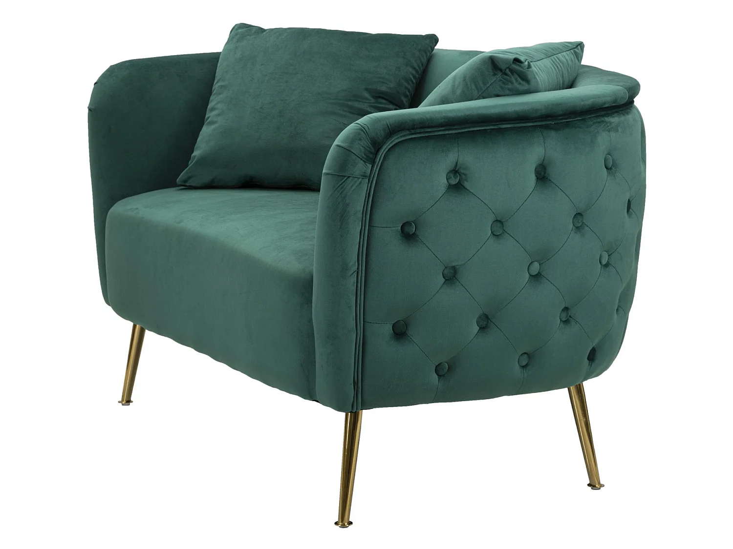 2-zitsbank in metaal en goud-groene stof, 127x74x73 cm