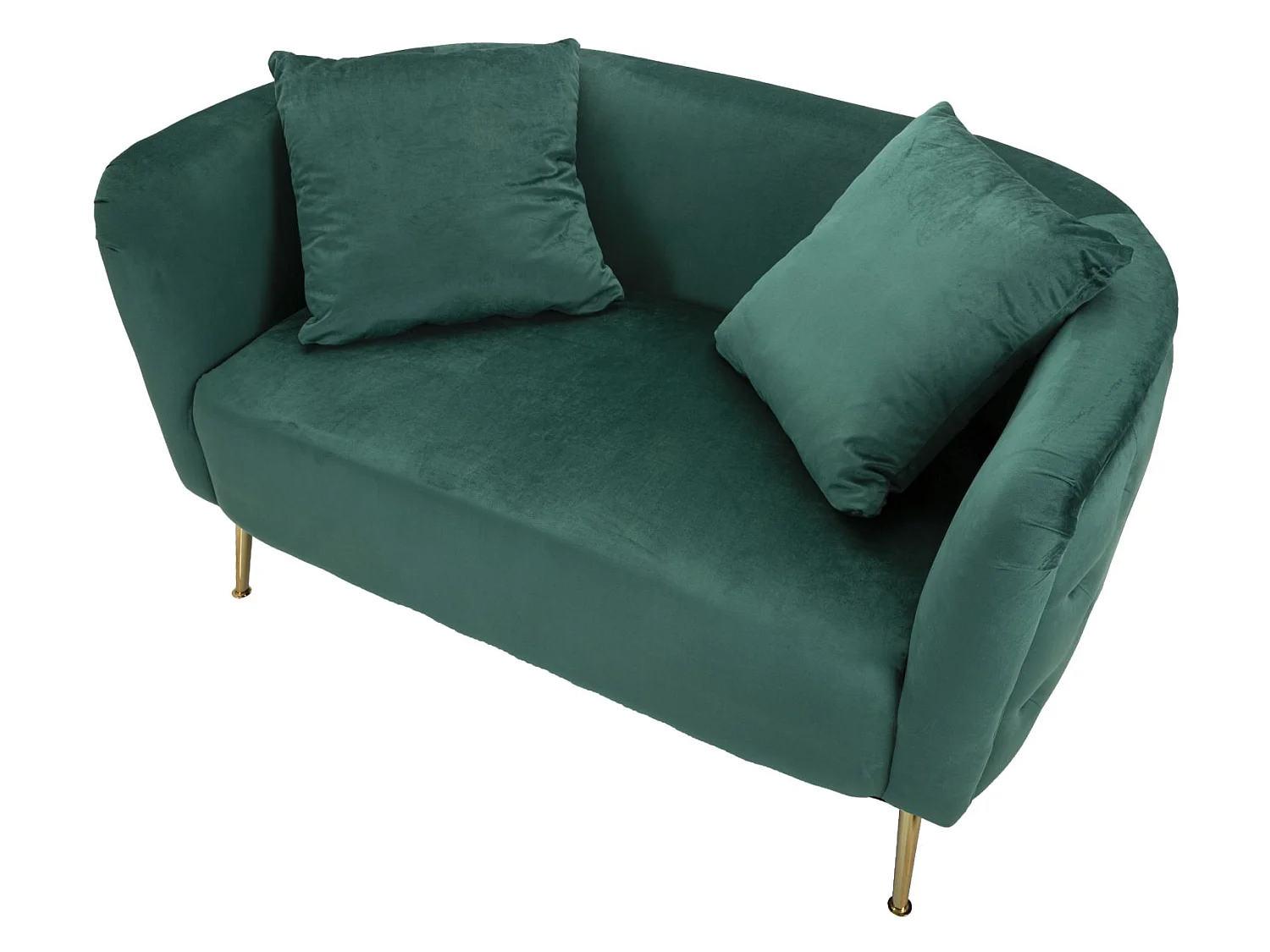 2-zitsbank in metaal en goud-groene stof, 127x74x73 cm