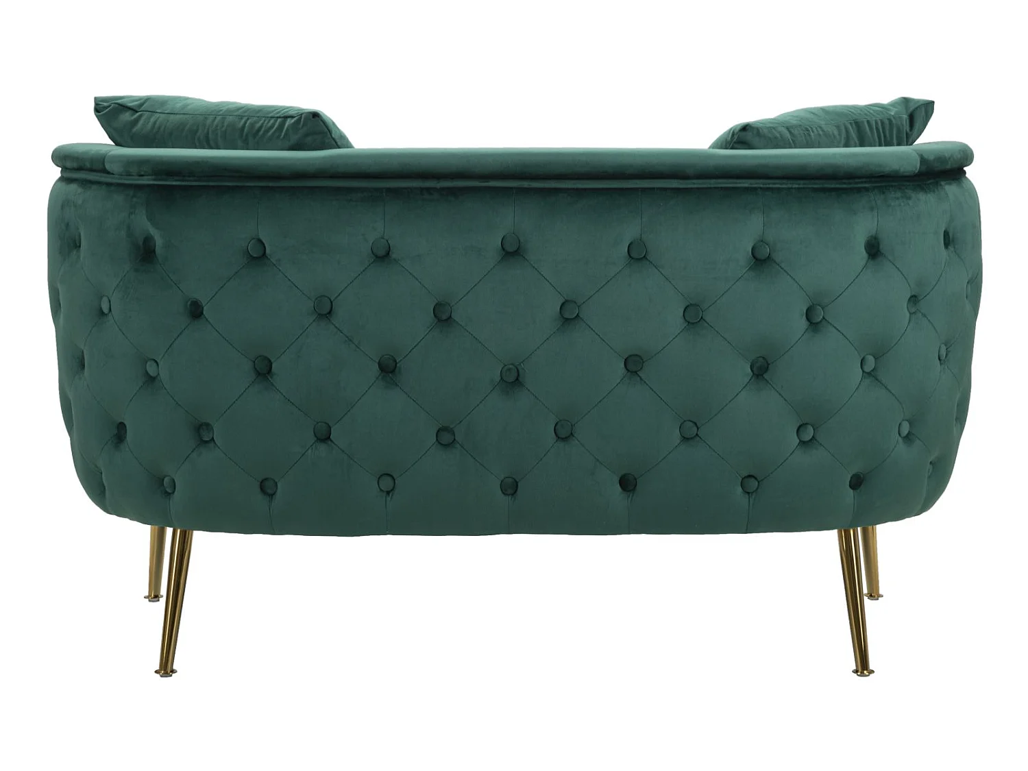 2-zitsbank in metaal en goud-groene stof, 127x74x73 cm