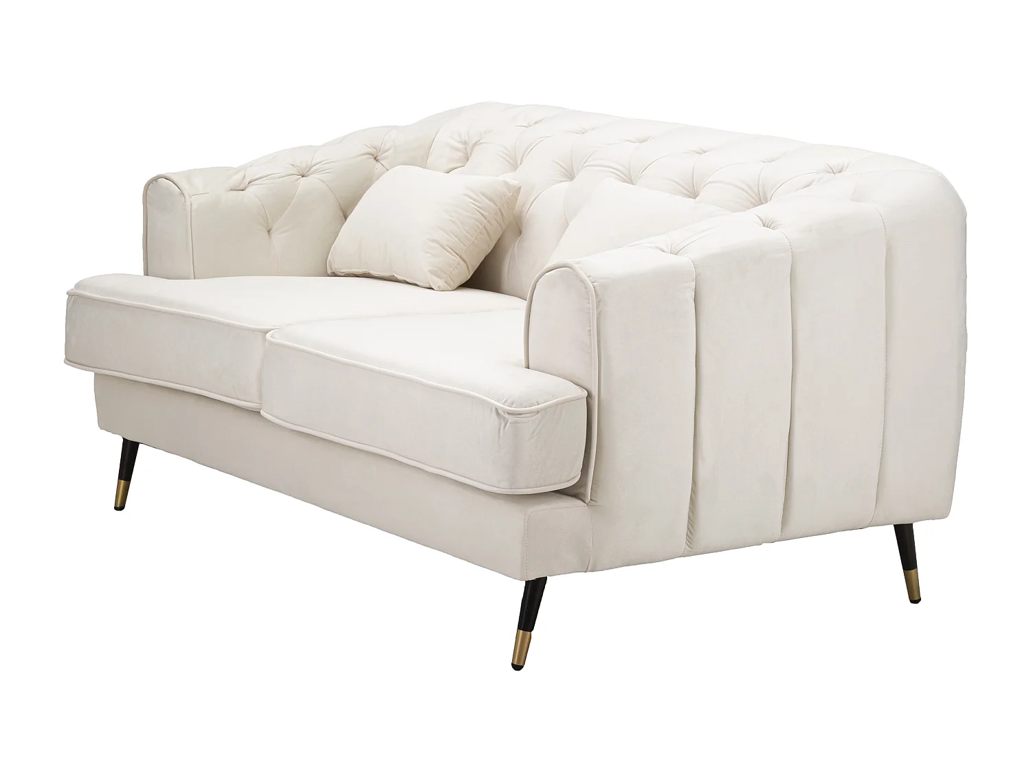 Canapé en polyester beige et pieds en bois et métal cm 146x86x71