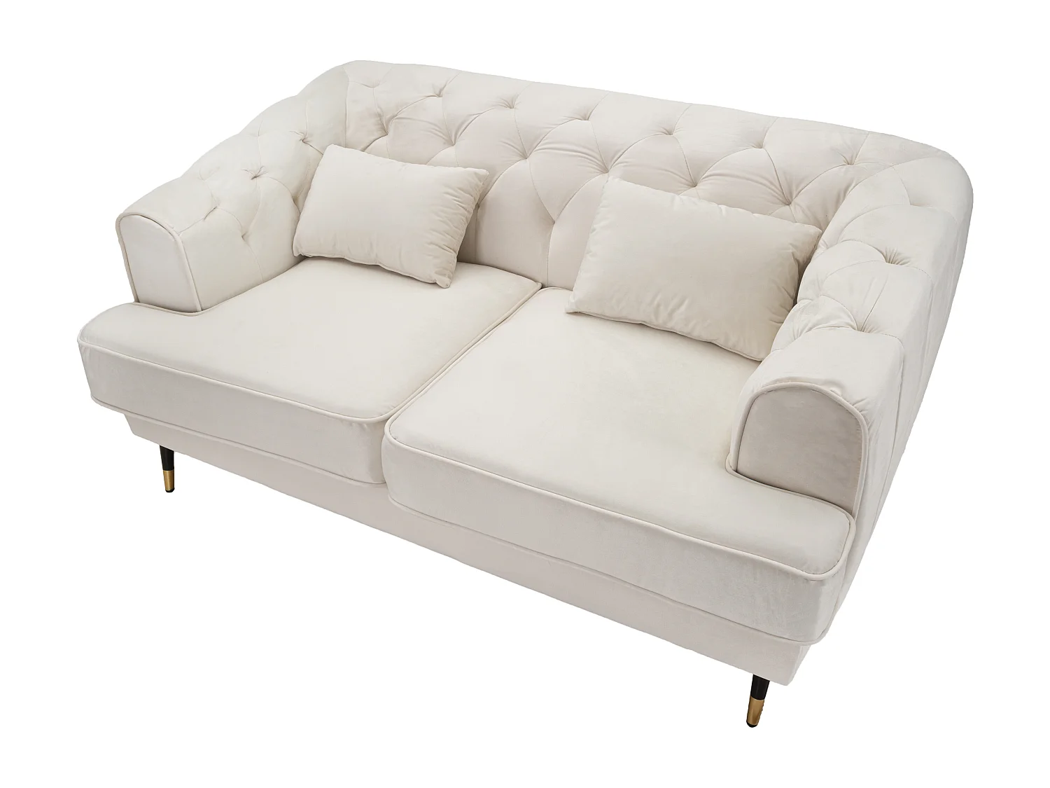 Canapé en polyester beige et pieds en bois et métal cm 146x86x71