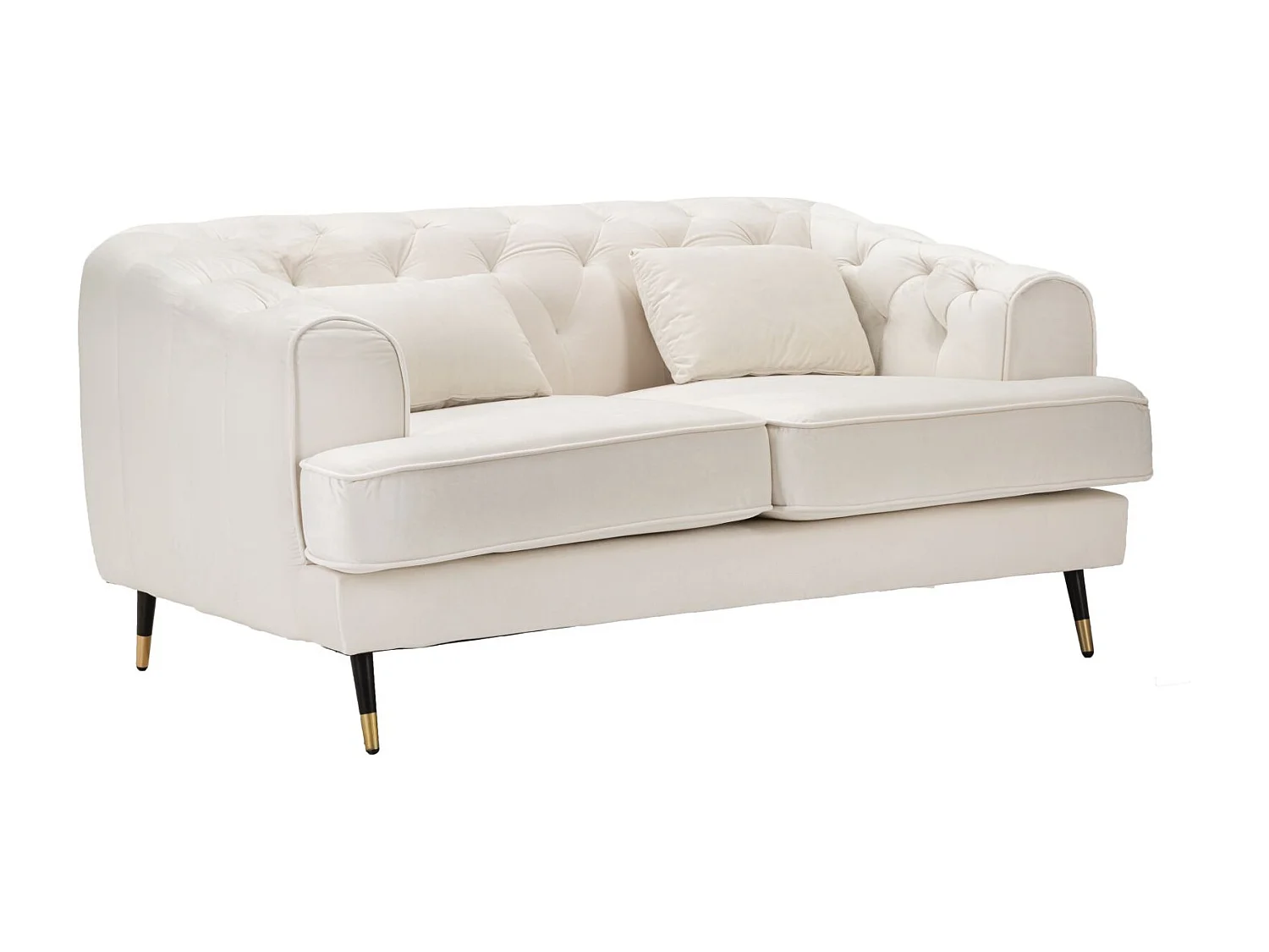 Canapé en polyester beige et pieds en bois et métal cm 146x86x71