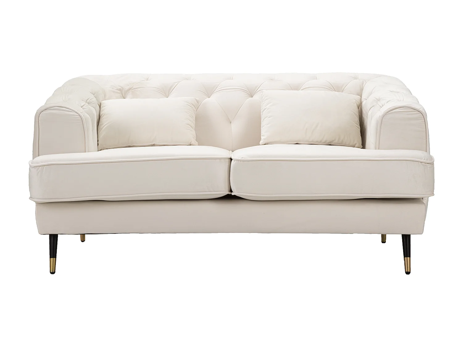 Canapé en polyester beige et pieds en bois et métal cm 146x86x71