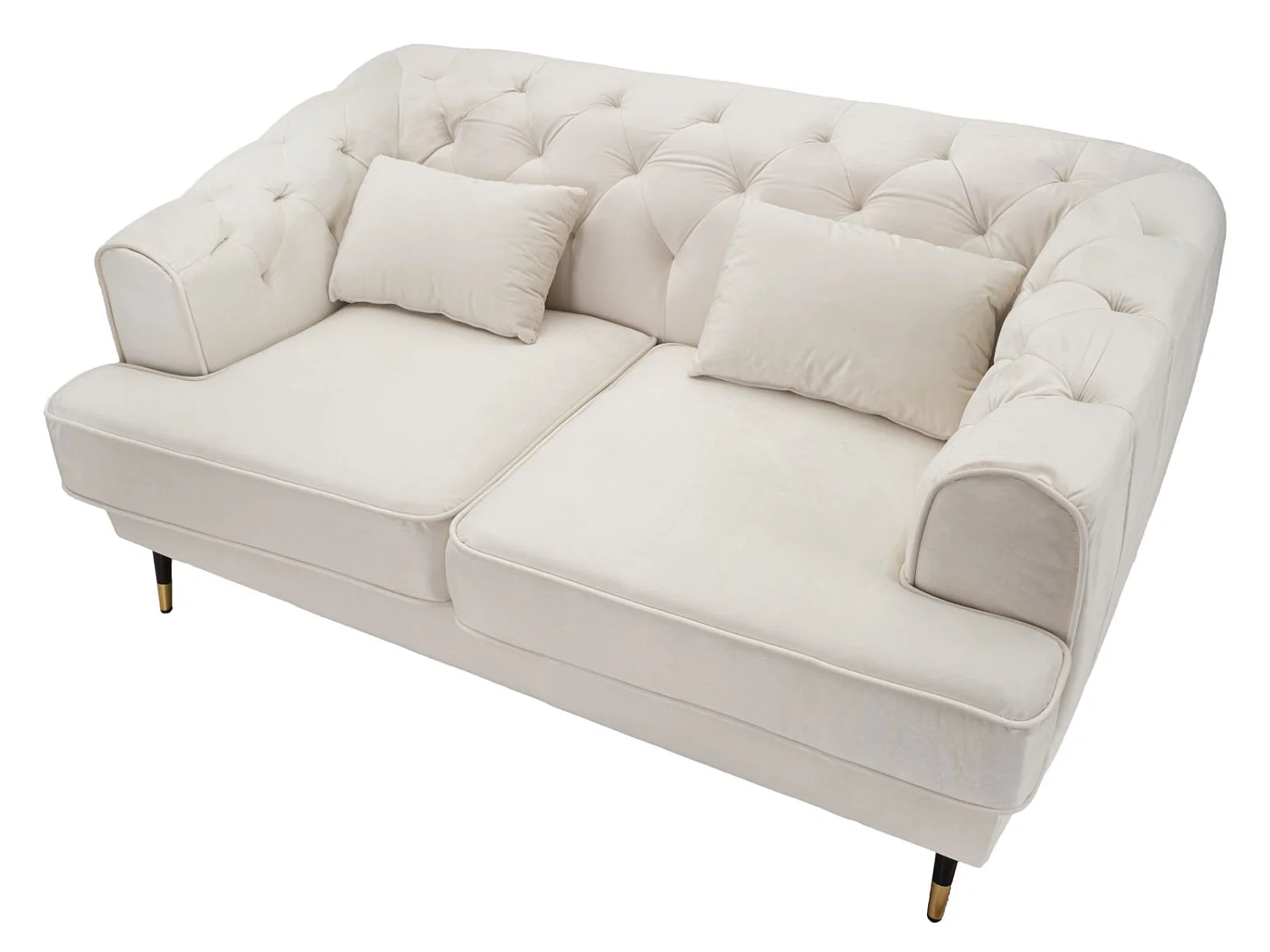 Sofa aus Polyester beige mit Beinen aus Holz und Metall 146x86x71 cm