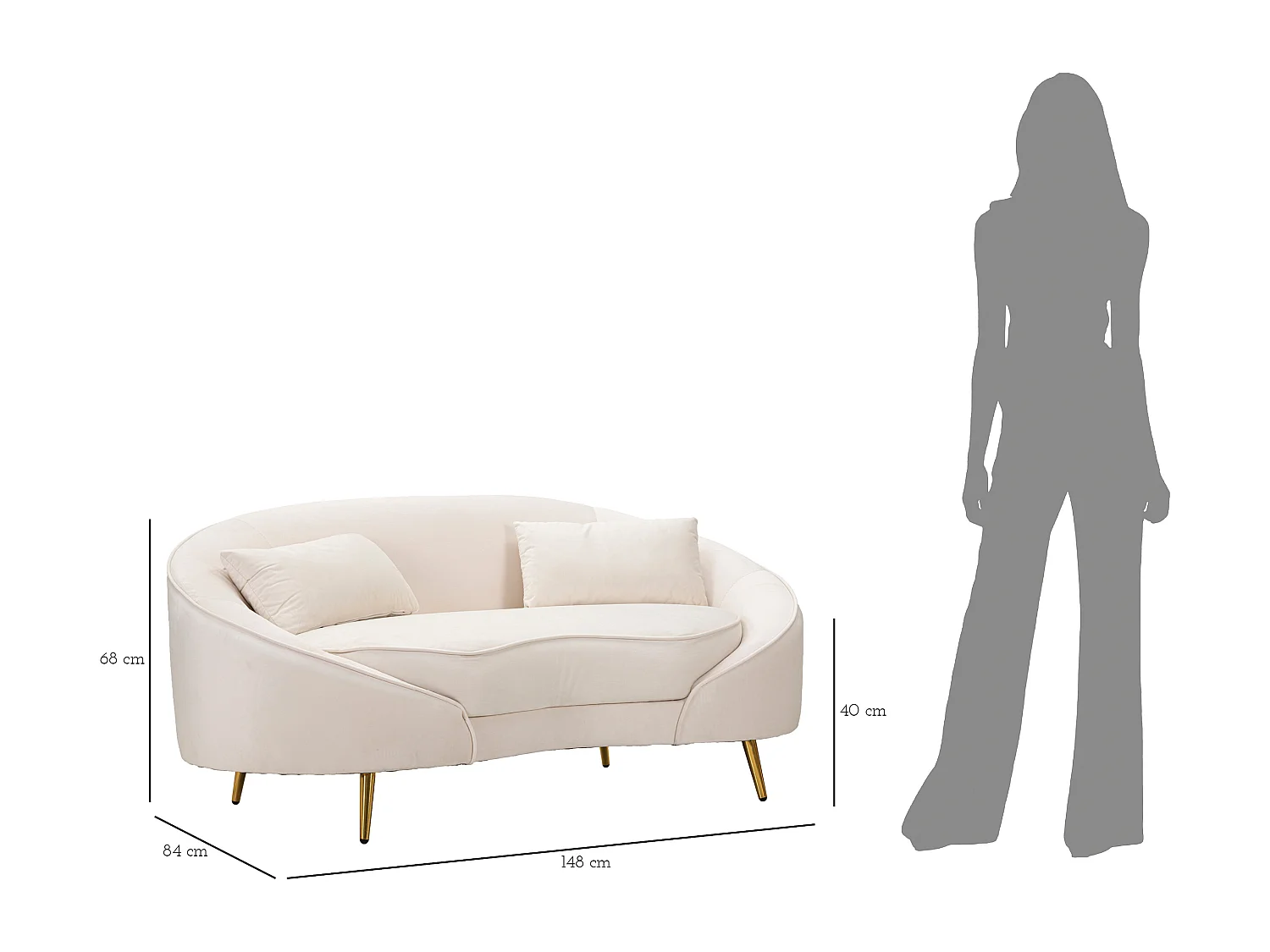 Canapé 2 Places en Tissu "Oslo" 148cm Crème