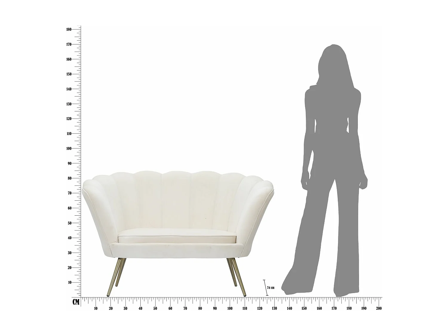 Divanetto a forma di fiore in tessuto beige cm 130x74x84