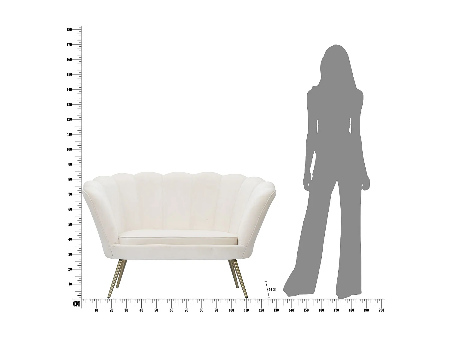 Bloemvormige bank in beige stof, 130x74x84 cm