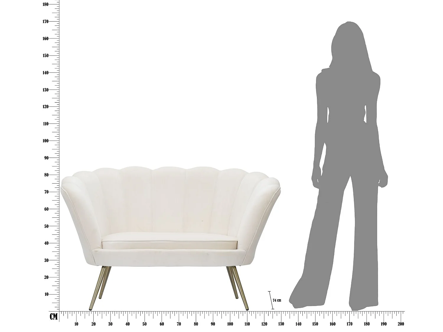 Bloemvormige bank in beige stof, 130x74x84 cm