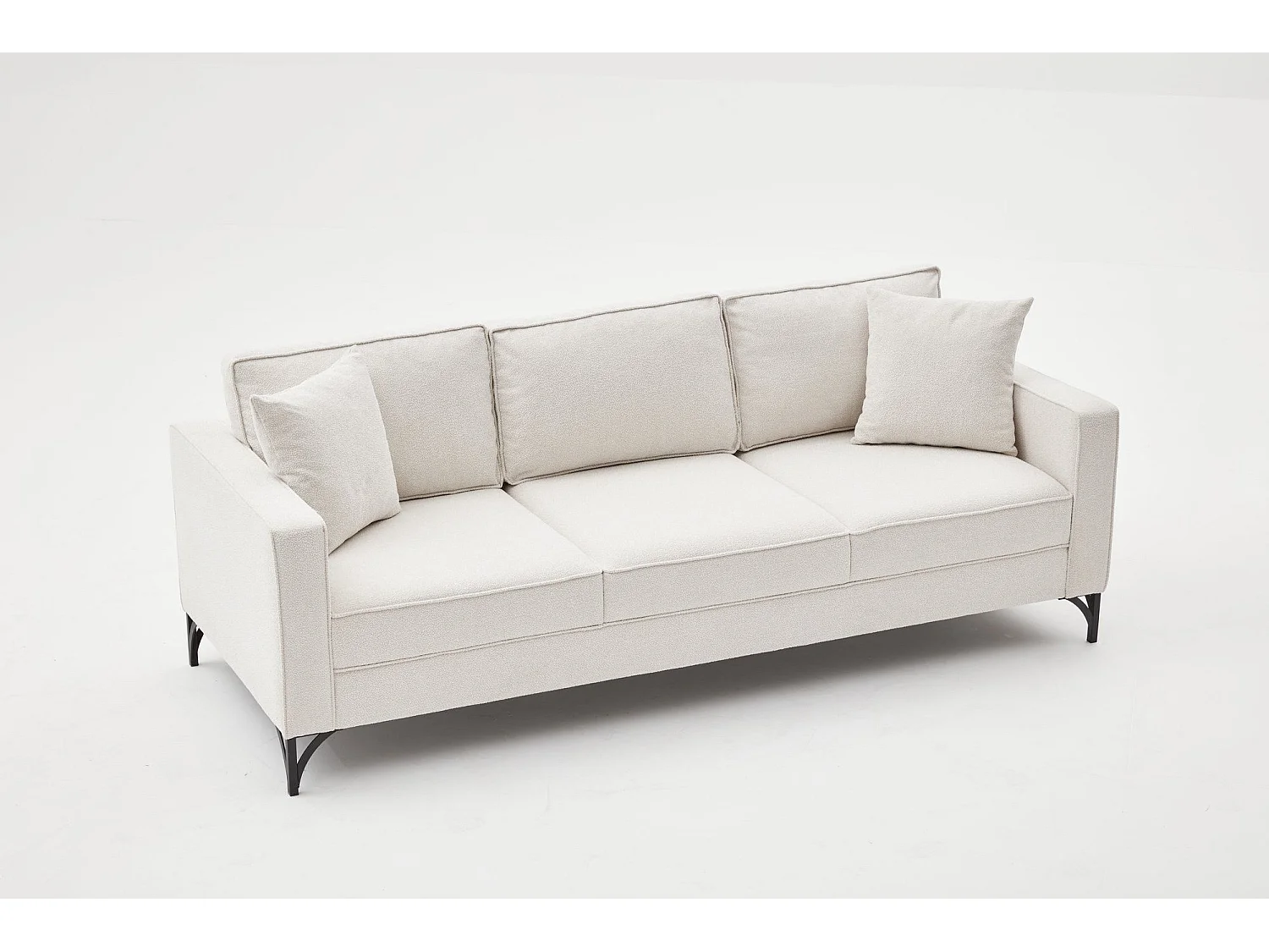 Canapé 3 places Barlino Tissu Blanc crème pieds Noir