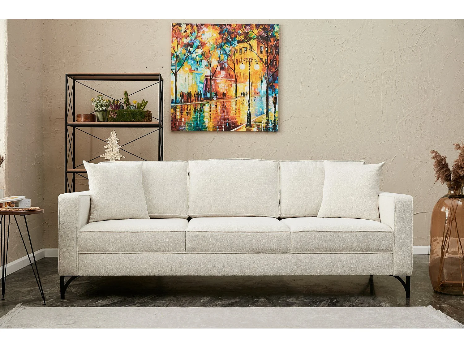 Sofá Altadena 383, De color marrón claro, 222x91x83cm, Tapiz, Patas: Metal