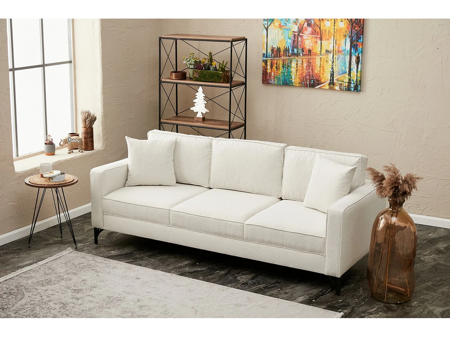 Sofá Altadena 383, De color marrón claro, 222x91x83cm, Tapiz, Patas: Metal