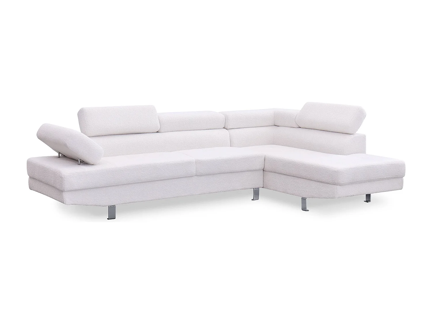 Ecksofa Alfa Bouclé-Creme mit verstellbaren Kopfstützen - Moderne Bequemlichkeit und außergewöhnliche Widerstandsfähigkeit