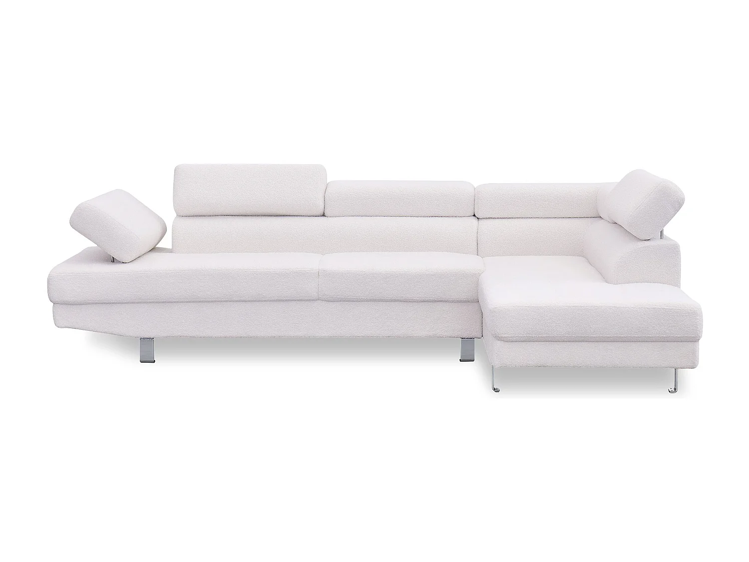 Ecksofa Alfa Bouclé-Creme mit verstellbaren Kopfstützen - Moderne Bequemlichkeit und außergewöhnliche Widerstandsfähigkeit