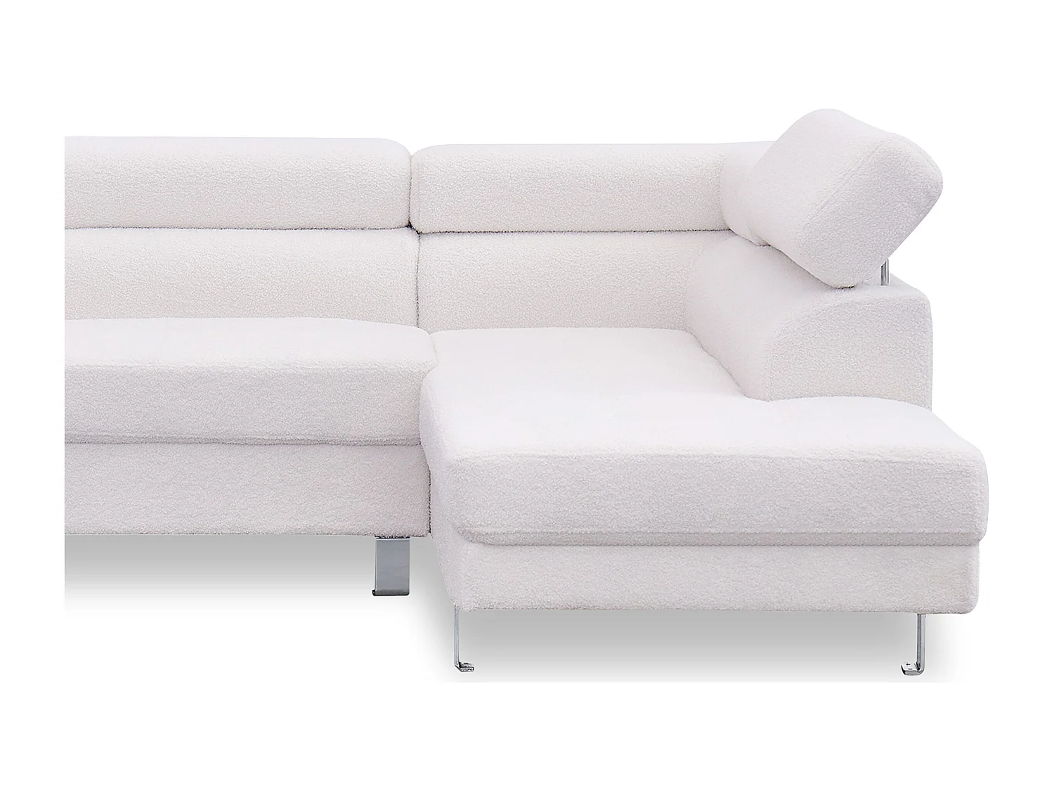 Ecksofa Alfa Bouclé-Creme mit verstellbaren Kopfstützen - Moderne Bequemlichkeit und außergewöhnliche Widerstandsfähigkeit