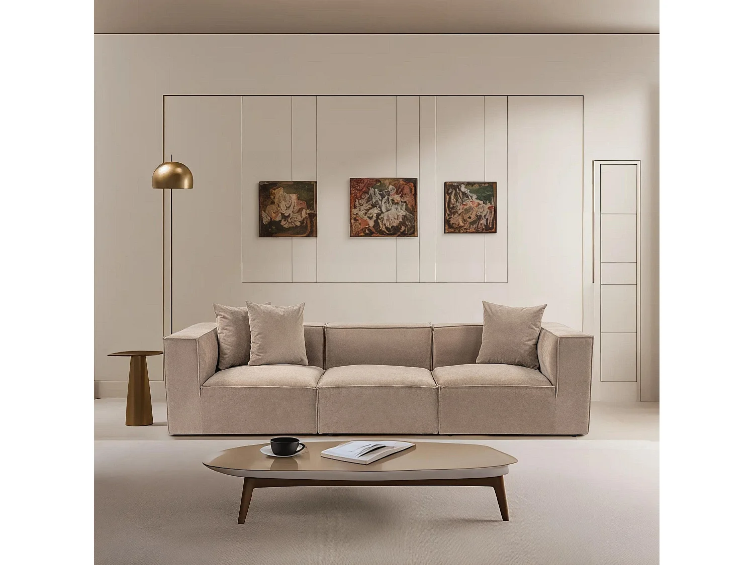 Canapé design 3 places Milasse Lin Capuccino