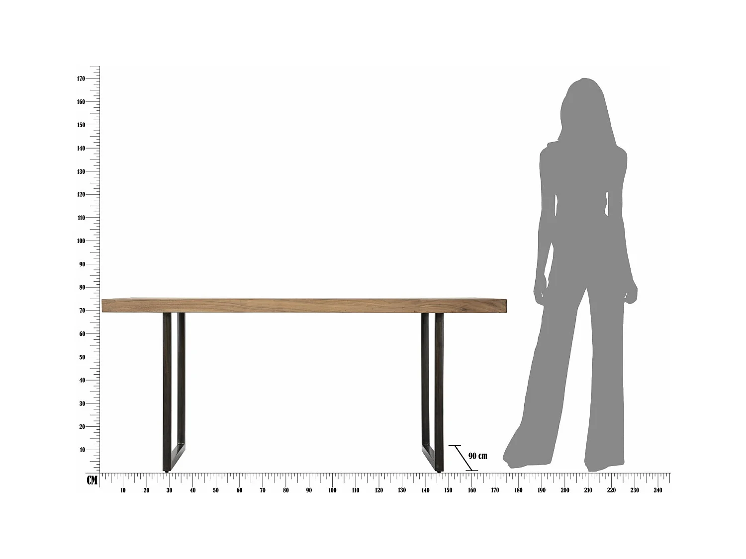 Table à manger Mumbai (175 x 90 x 77 cm) - Longueur totale 175 cm (bois d'acacia Nicolitica)