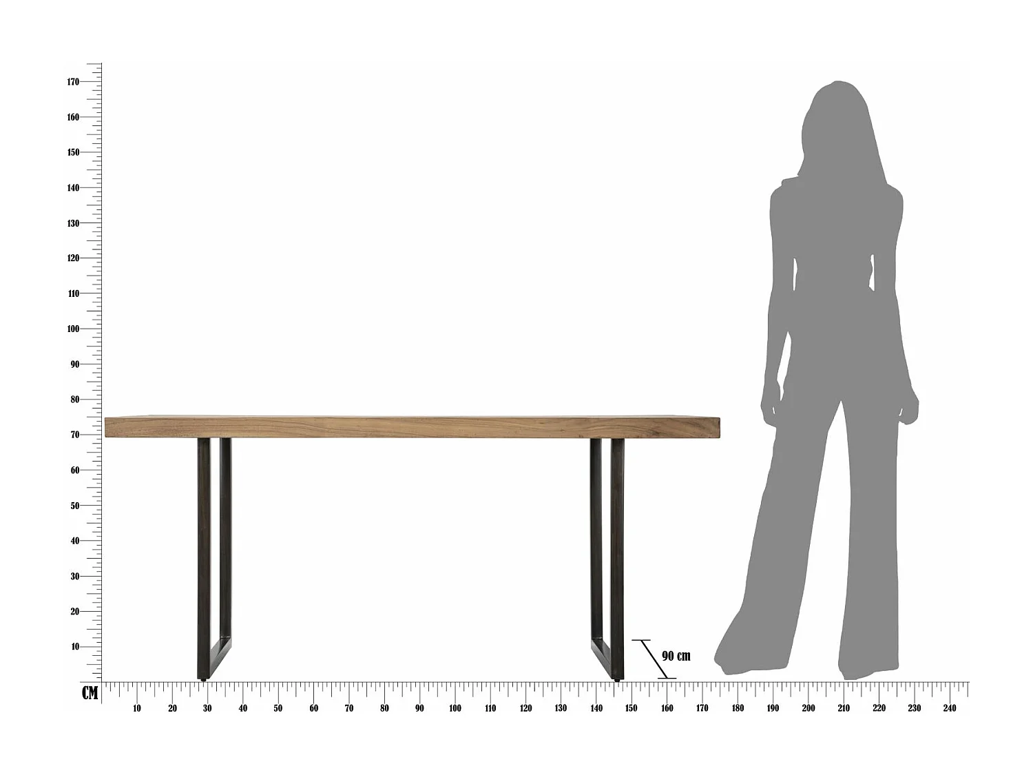 Eettafel Mumbai 175x90x77 cm - Totale lengte 175 (Nicolitica acaciahout)