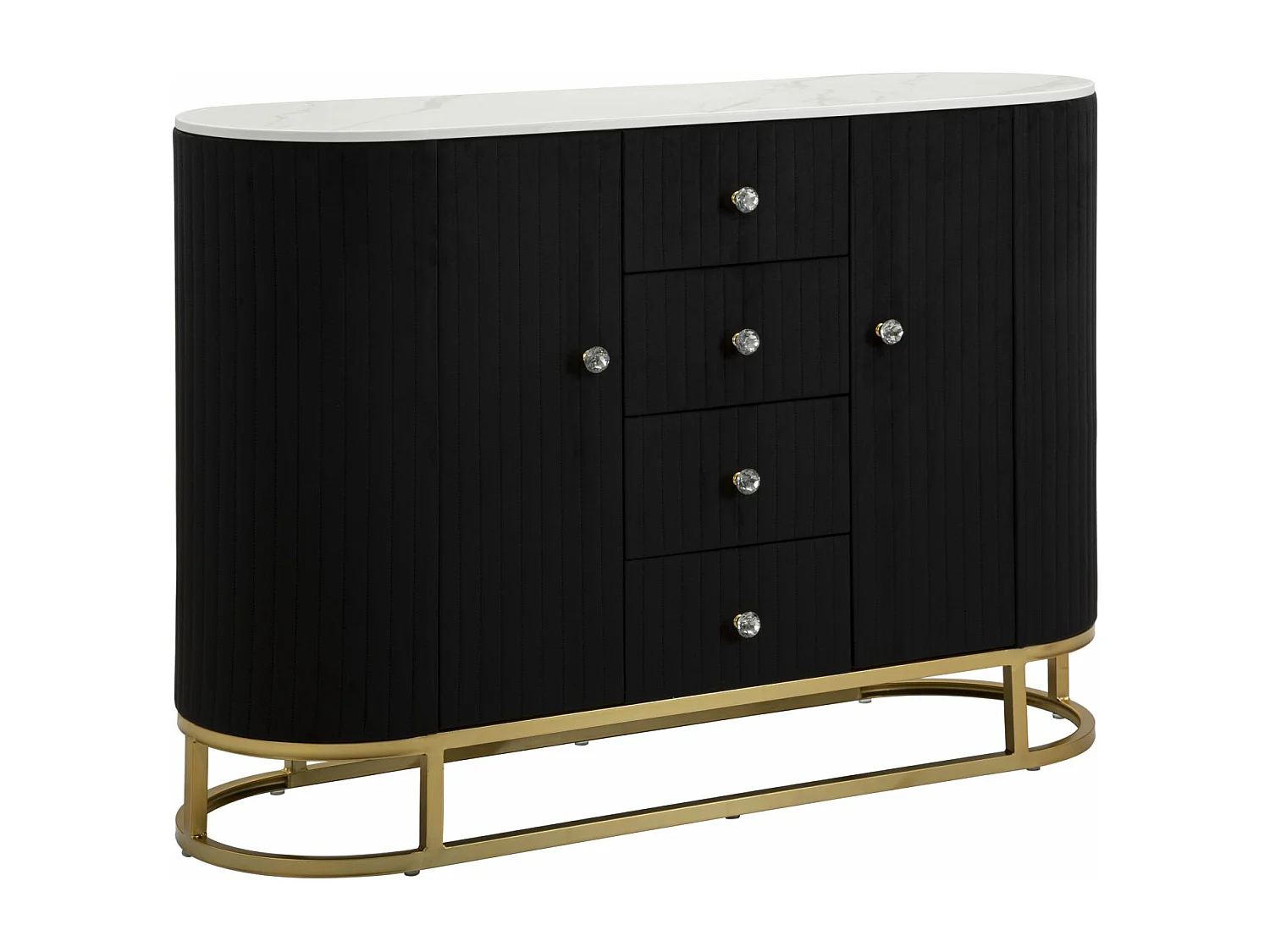 Meuble en tissu métal noir blanc doré bois 120x40x85 cm