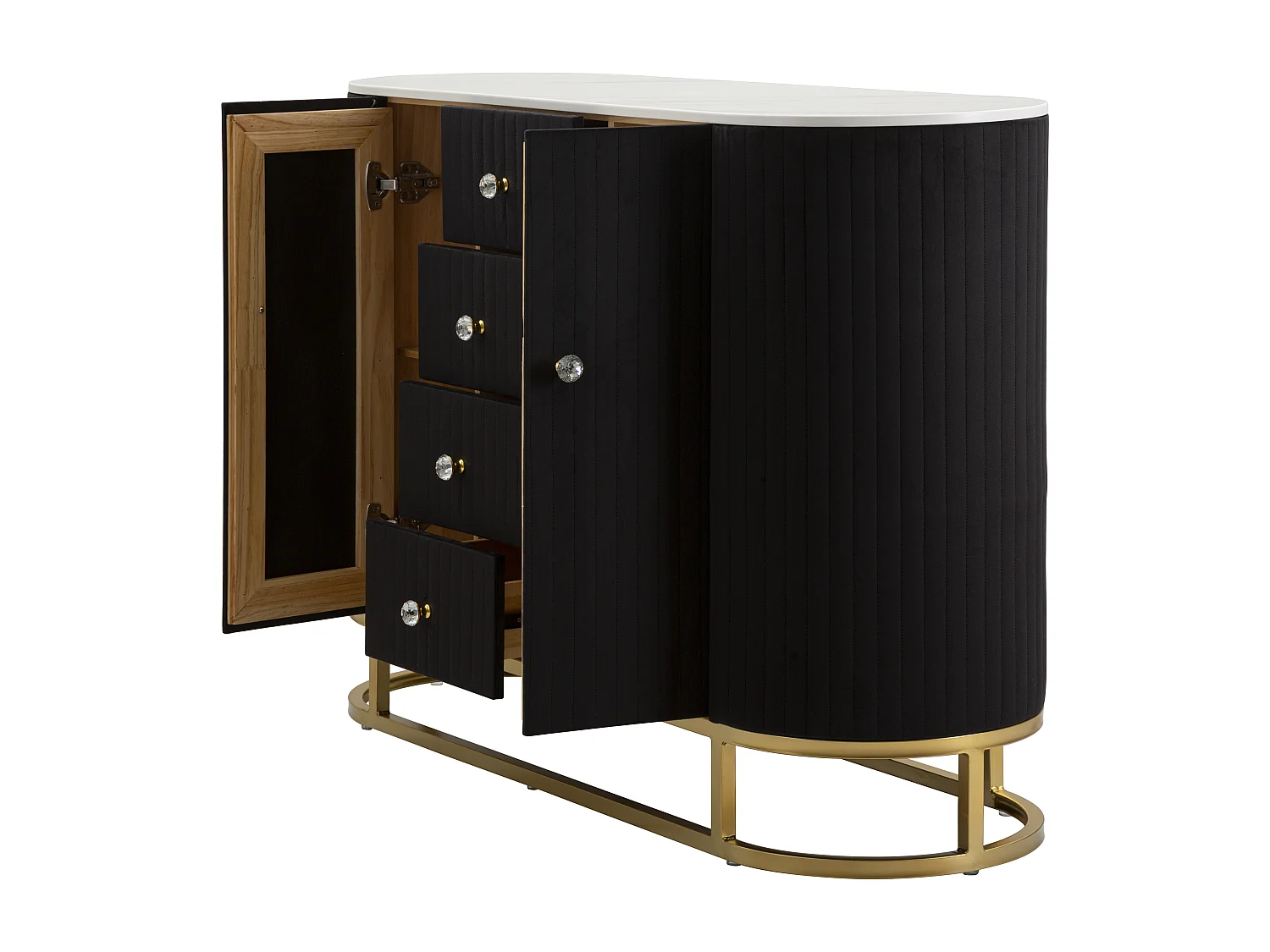 Meuble en tissu métal noir blanc doré bois 120x40x85 cm