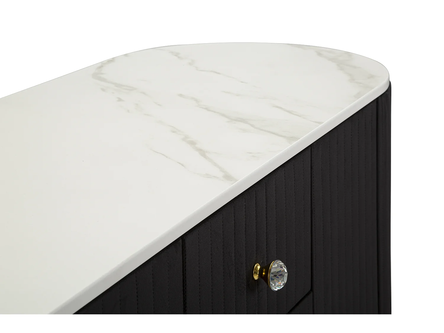 Meuble en tissu métal noir blanc doré bois 120x40x85 cm