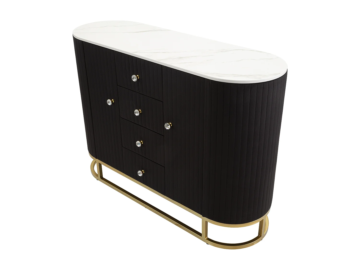 Meuble en tissu métal noir blanc doré bois 120x40x85 cm