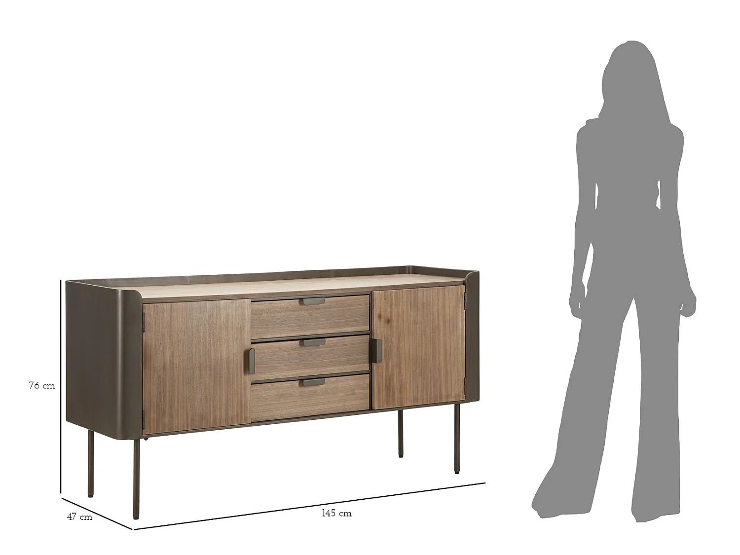 Kommode aus Metall und Holz braun 145x47x76 cm
