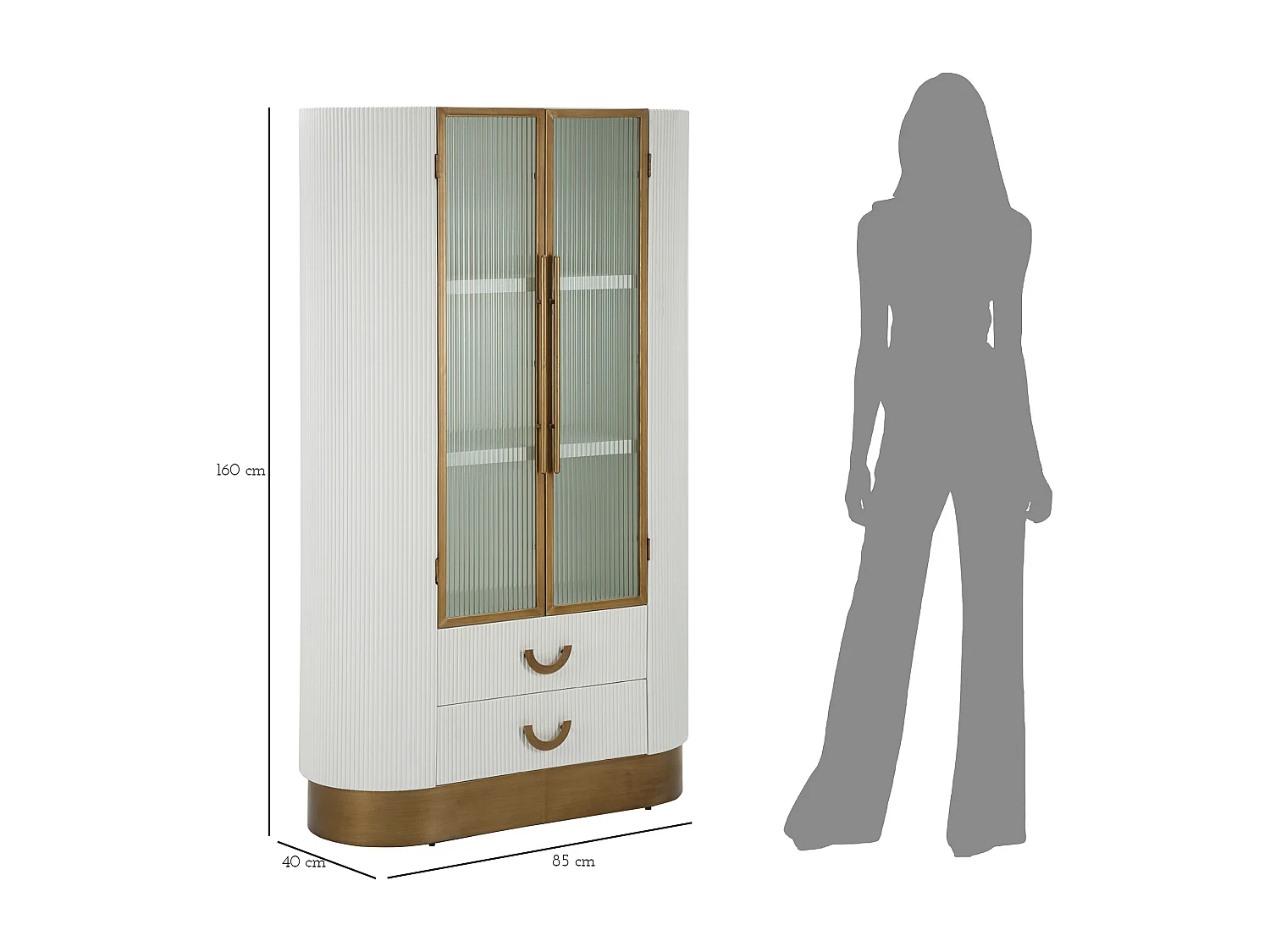 Vitrine en bois blanc et marron 85x40x160 cm