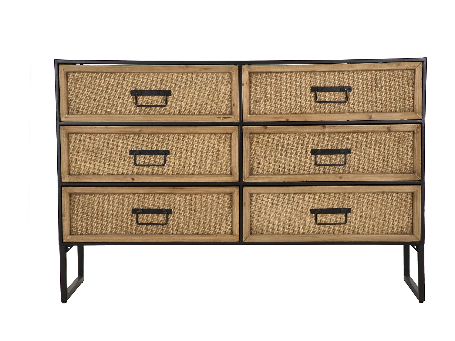 Comò con 6 cassetti in legno e metallo marrone e nero cm 120x40x80