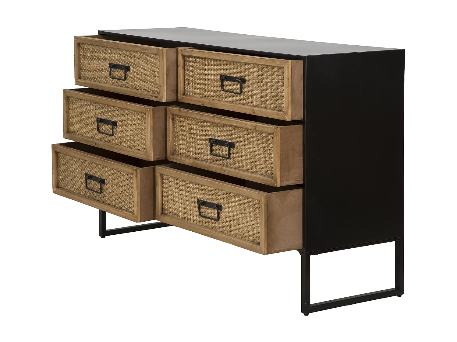 Comò con 6 cassetti in legno e metallo marrone e nero cm 120x40x80