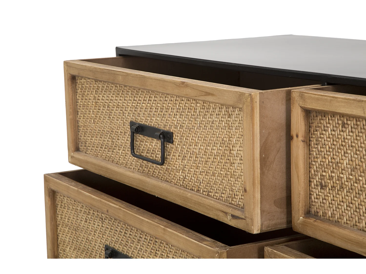 Comò con 6 cassetti in legno e metallo marrone e nero cm 120x40x80