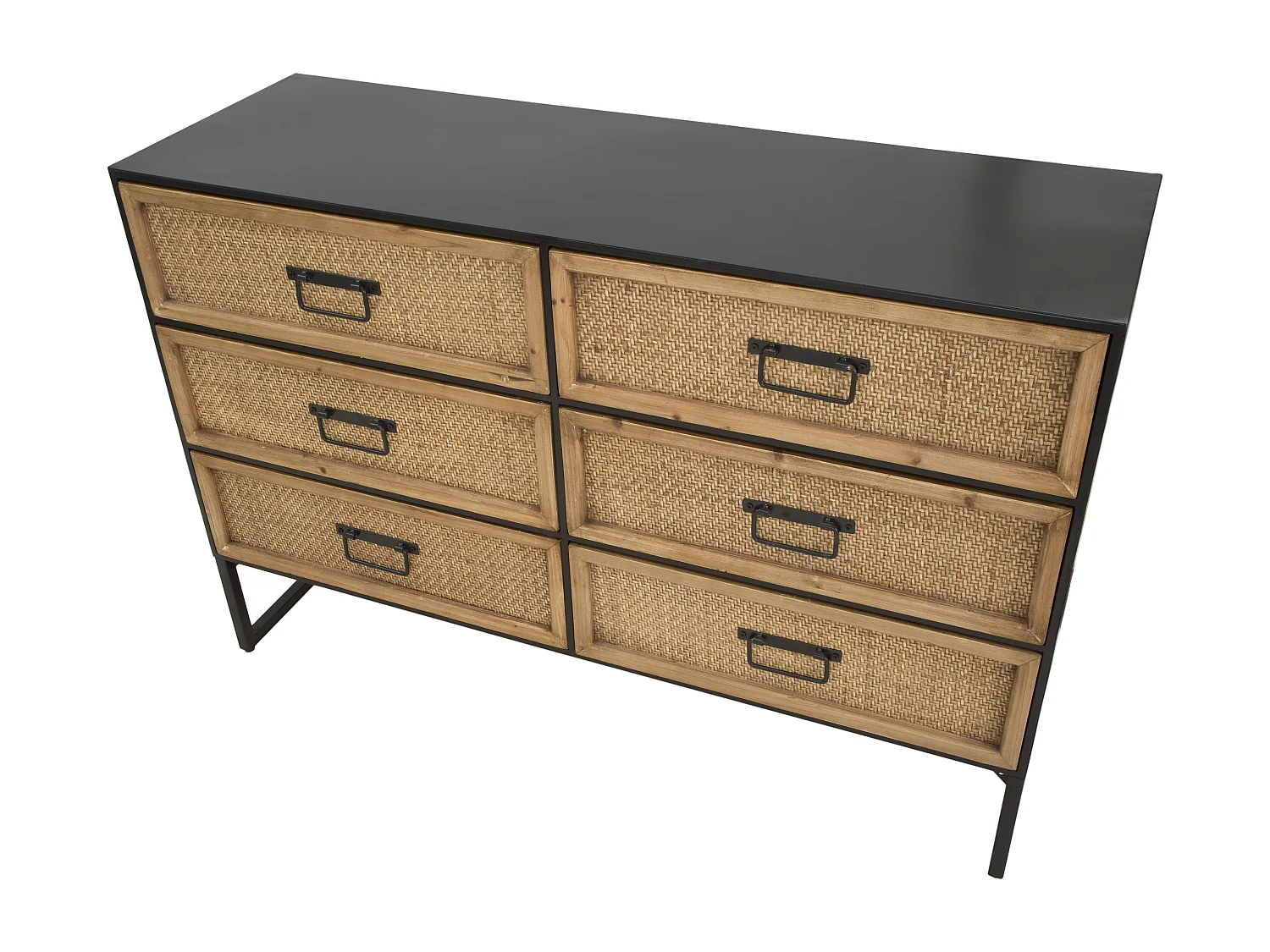 Comò con 6 cassetti in legno e metallo marrone e nero cm 120x40x80