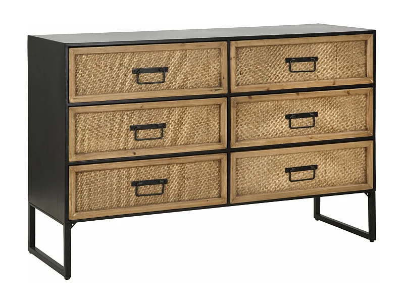 Comò con 6 cassetti in legno e metallo marrone e nero cm 120x40x80