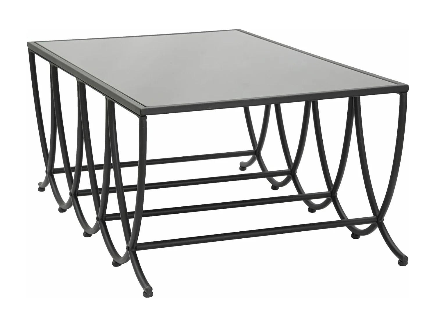 Table basse en métal noir et plateau en verre noir 100x60x40 cm