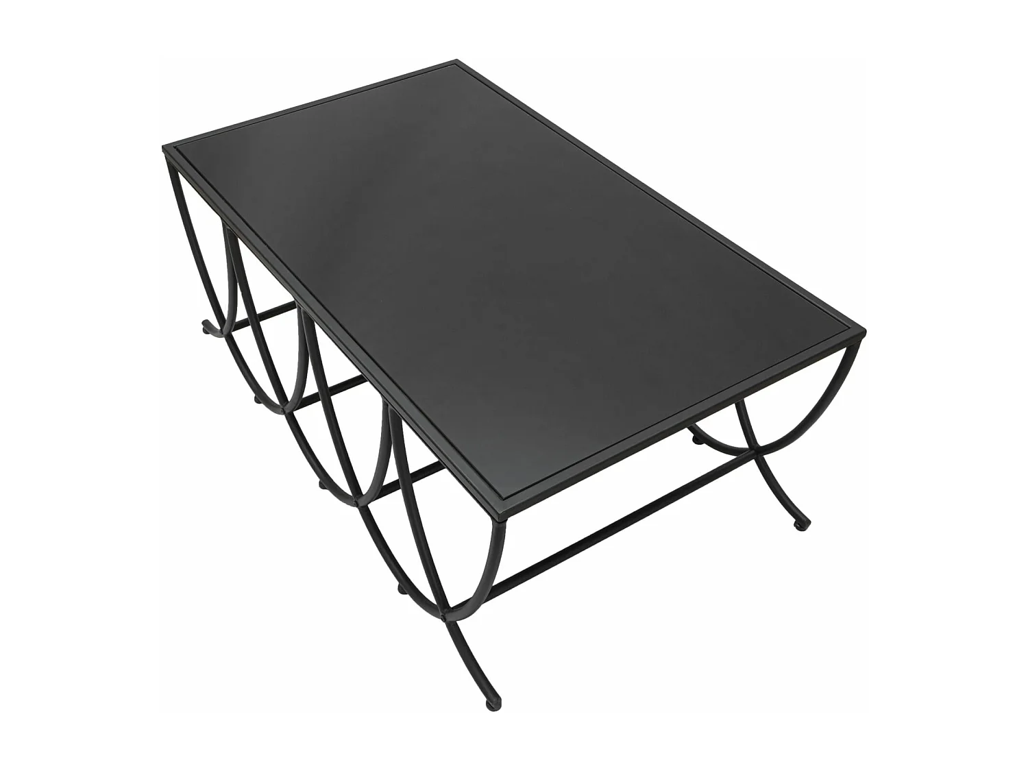 Table basse en métal noir et plateau en verre noir 100x60x40 cm