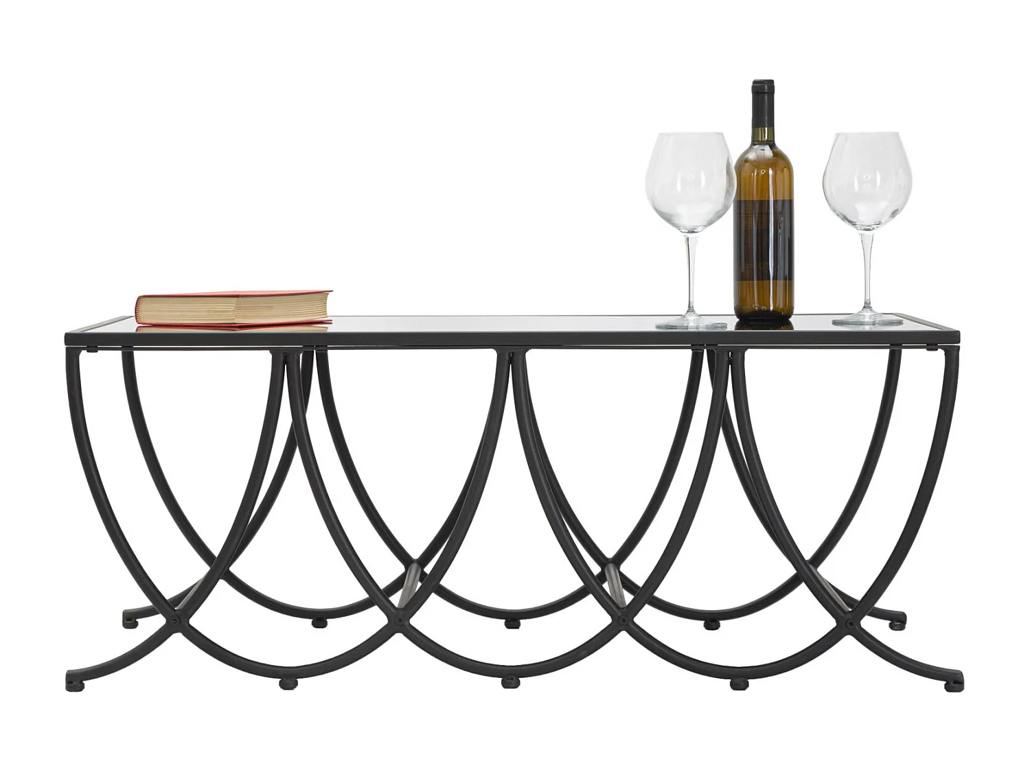 Table basse en métal noir et plateau en verre noir 100x60x40 cm