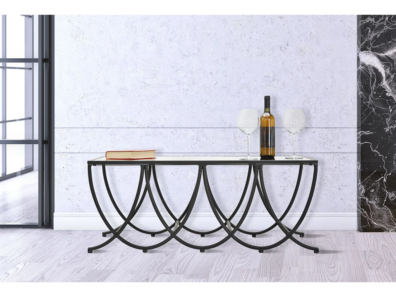 Table basse en métal noir et plateau en verre noir 100x60x40 cm