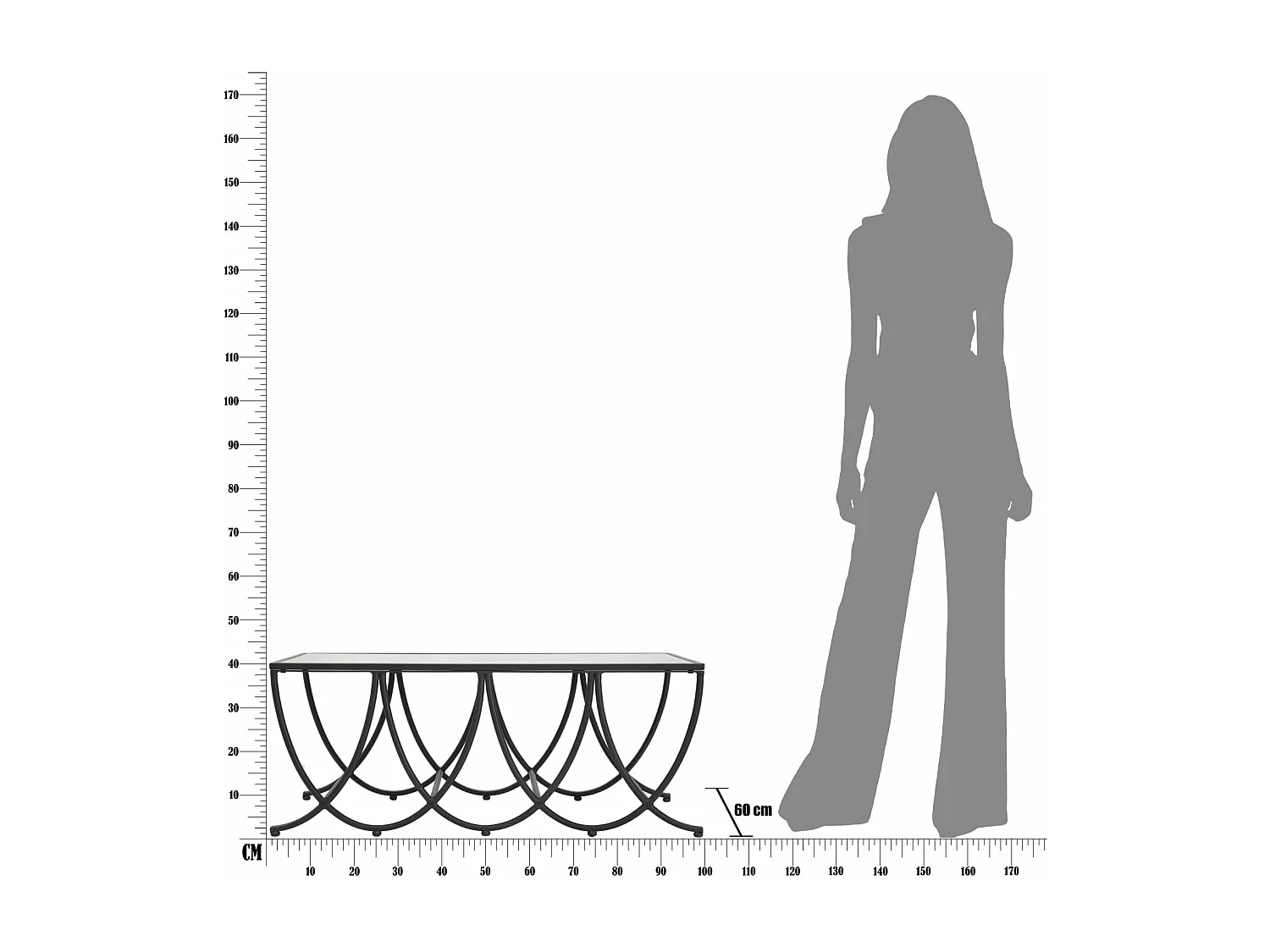 Table basse en métal noir et plateau en verre noir 100x60x40 cm