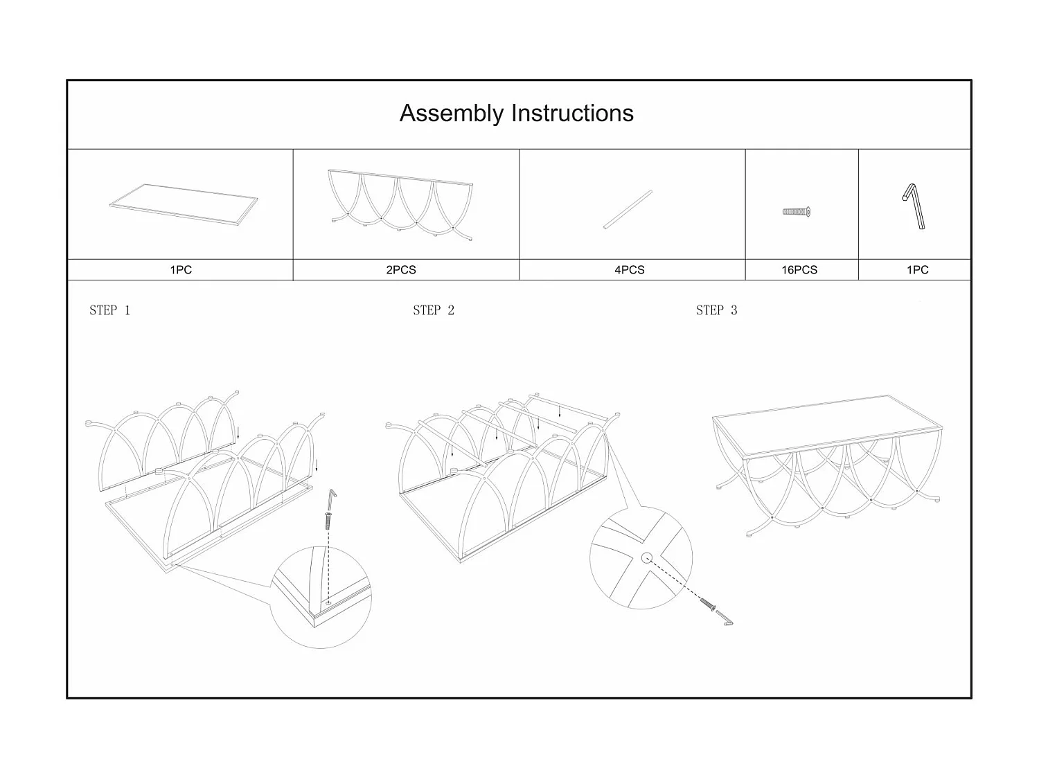 Table basse en métal noir et plateau en verre noir 100x60x40 cm