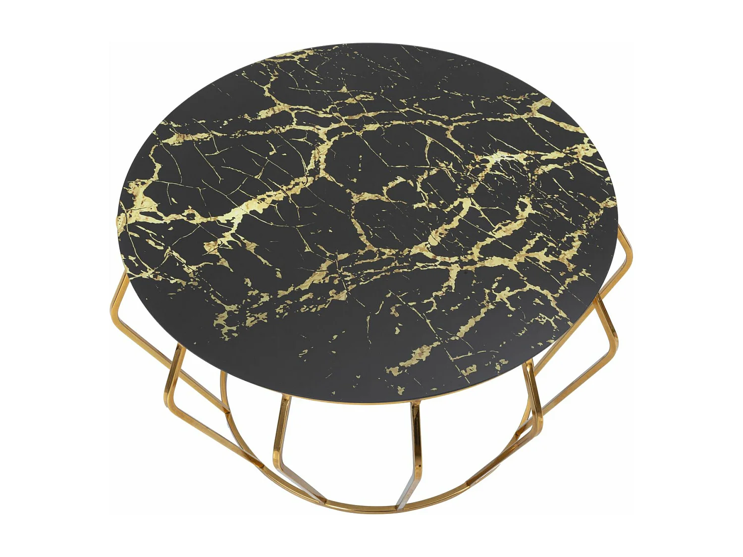 Table Basse Effet Marbre "History" 78cm Noir & Or
