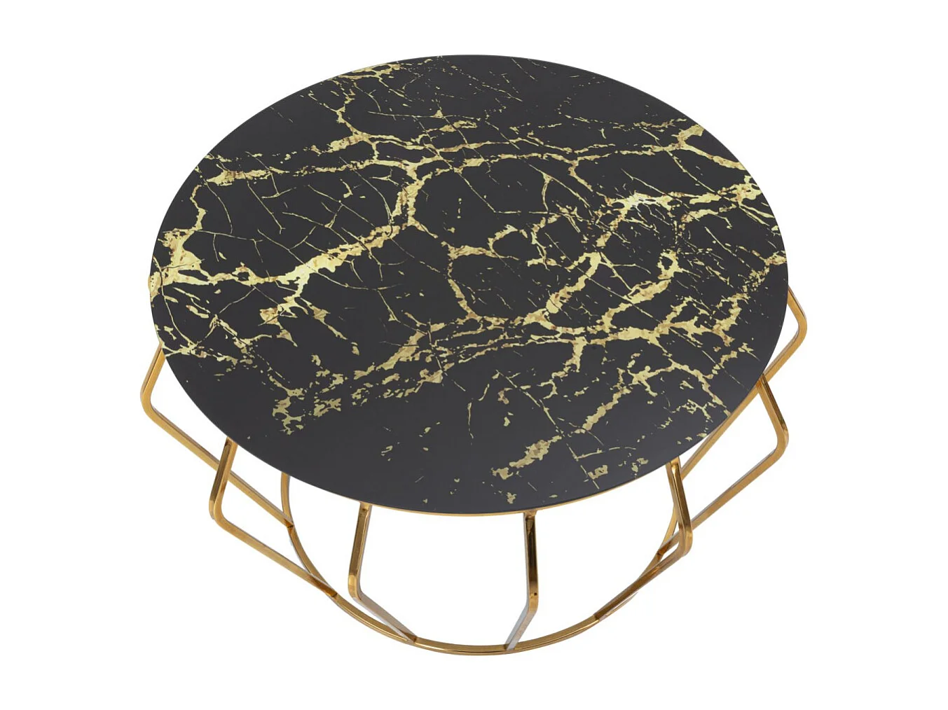 Table Basse Effet Marbre "History" 78cm Noir & Or