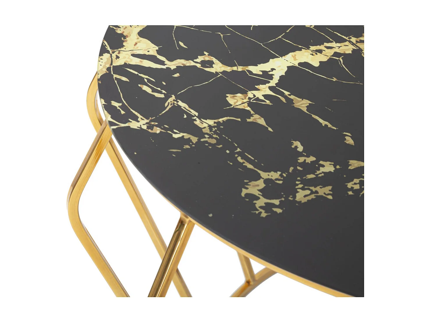 Table Basse Effet Marbre "History" 78cm Noir & Or