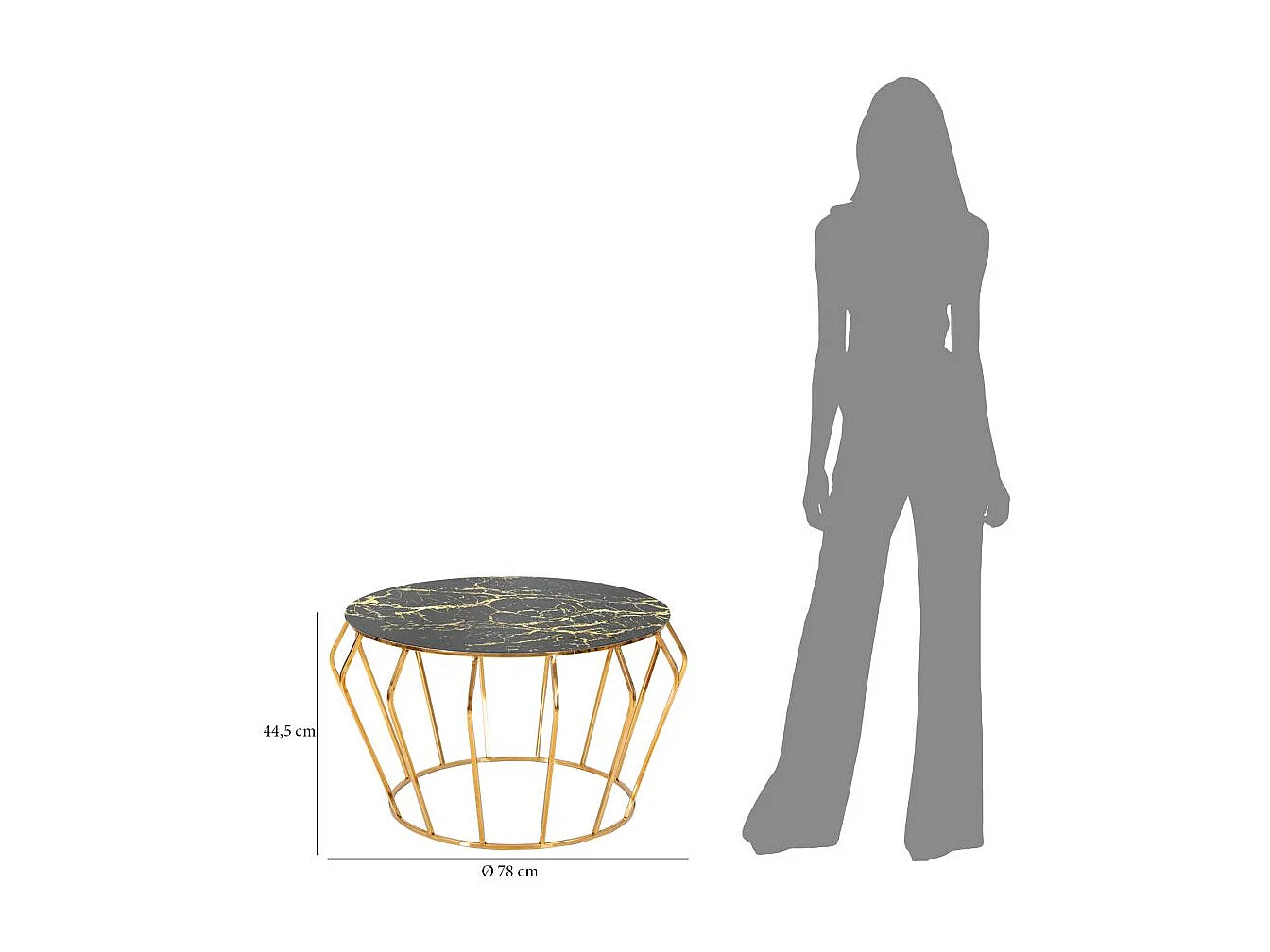 Table Basse Effet Marbre "History" 78cm Noir & Or