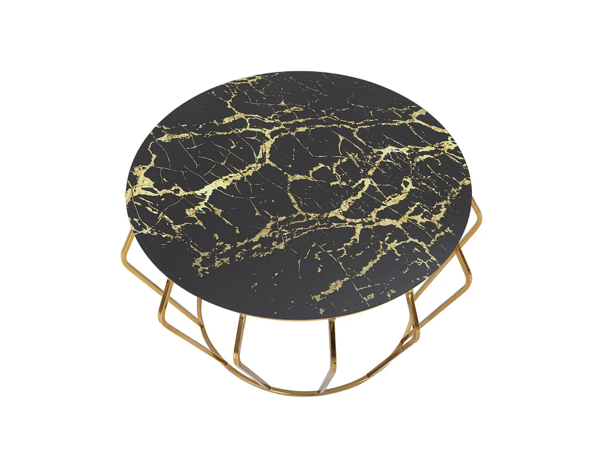 Table Basse Effet Marbre "History" 78cm Noir & Or