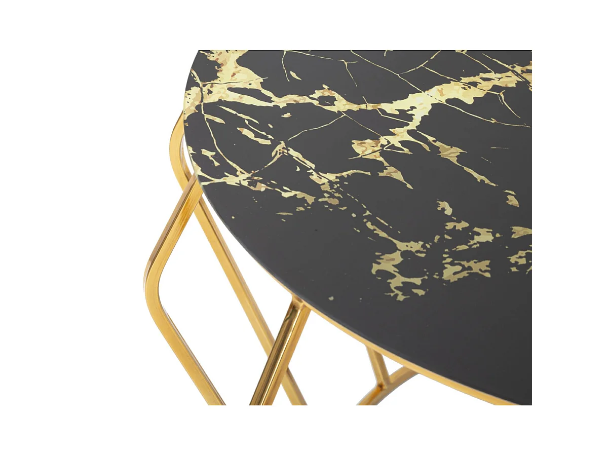 Table Basse Effet Marbre "History" 78cm Noir & Or