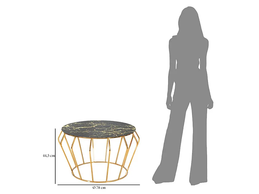Table Basse Effet Marbre "History" 78cm Noir & Or